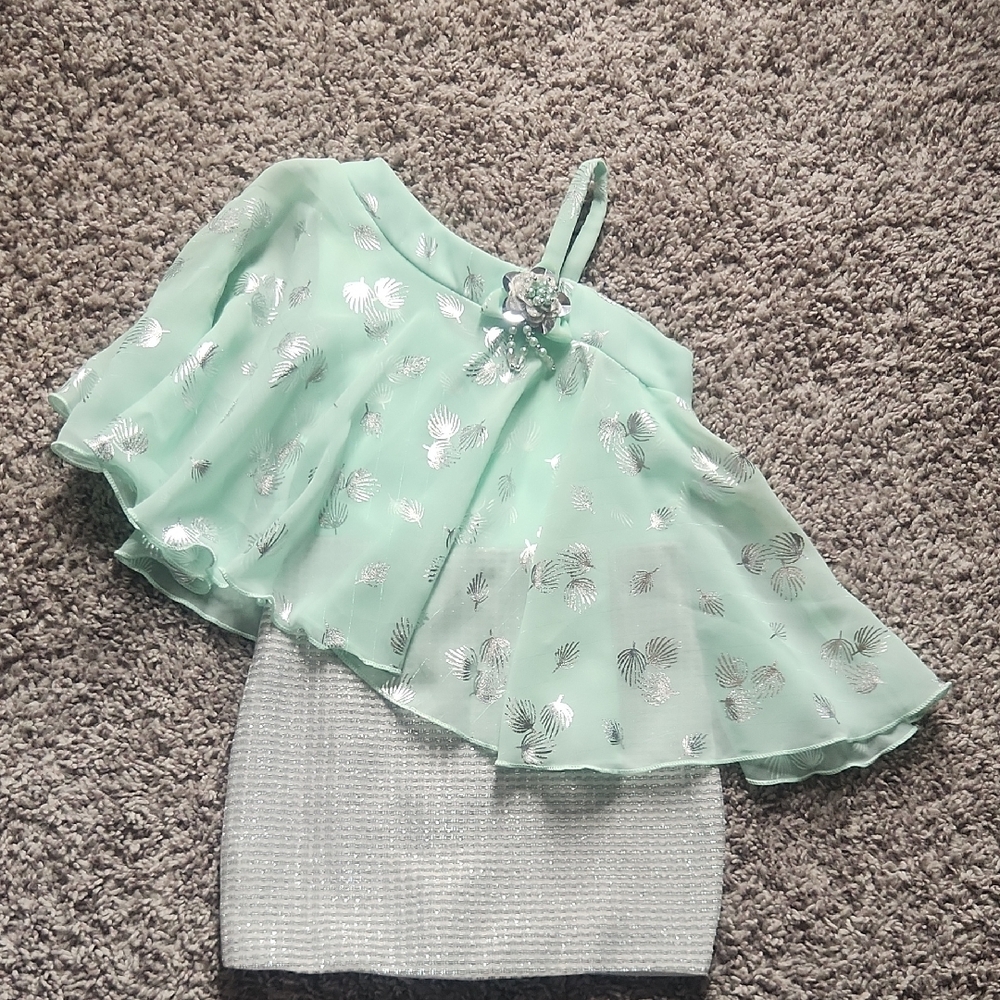 Off The Shoulder Girls Mint Green Dress